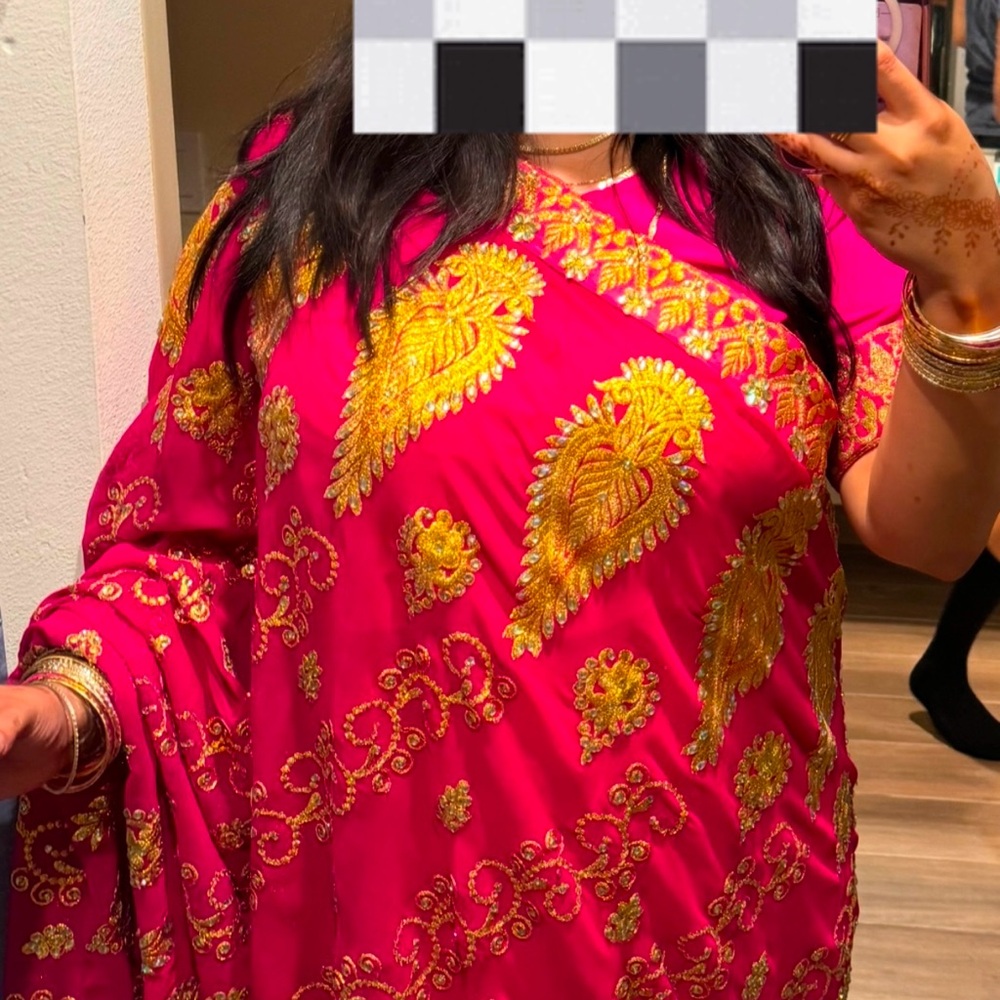 Vibrant Pink and Gold Embroidered Sari